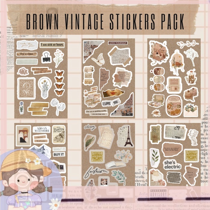 Jual PROMOBrown Vintage Stickers Pack | stiker coklat aesthetic ...