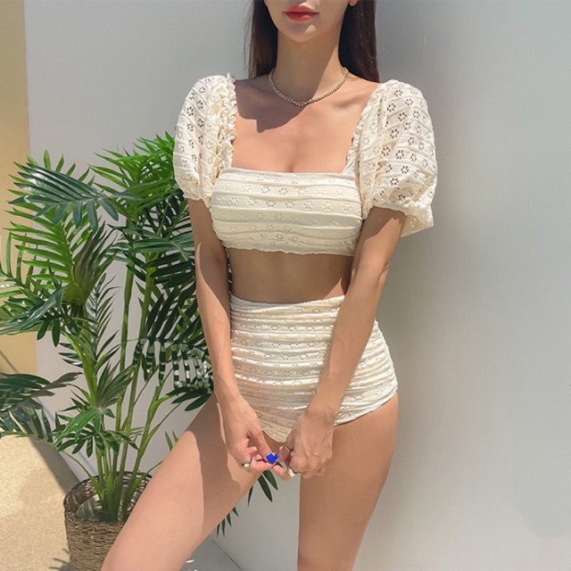 FLORAVOGUE Velvet Off-Shoulder Bikini Set - High Waist Swimsuit With Adjustable Ties, Nylon Lycra
