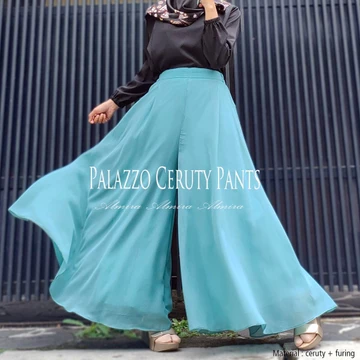 Celana Kulot Wanita Palazzo Sifon Ceruti Almira Mayung Lebar 2 Layer Full Furing