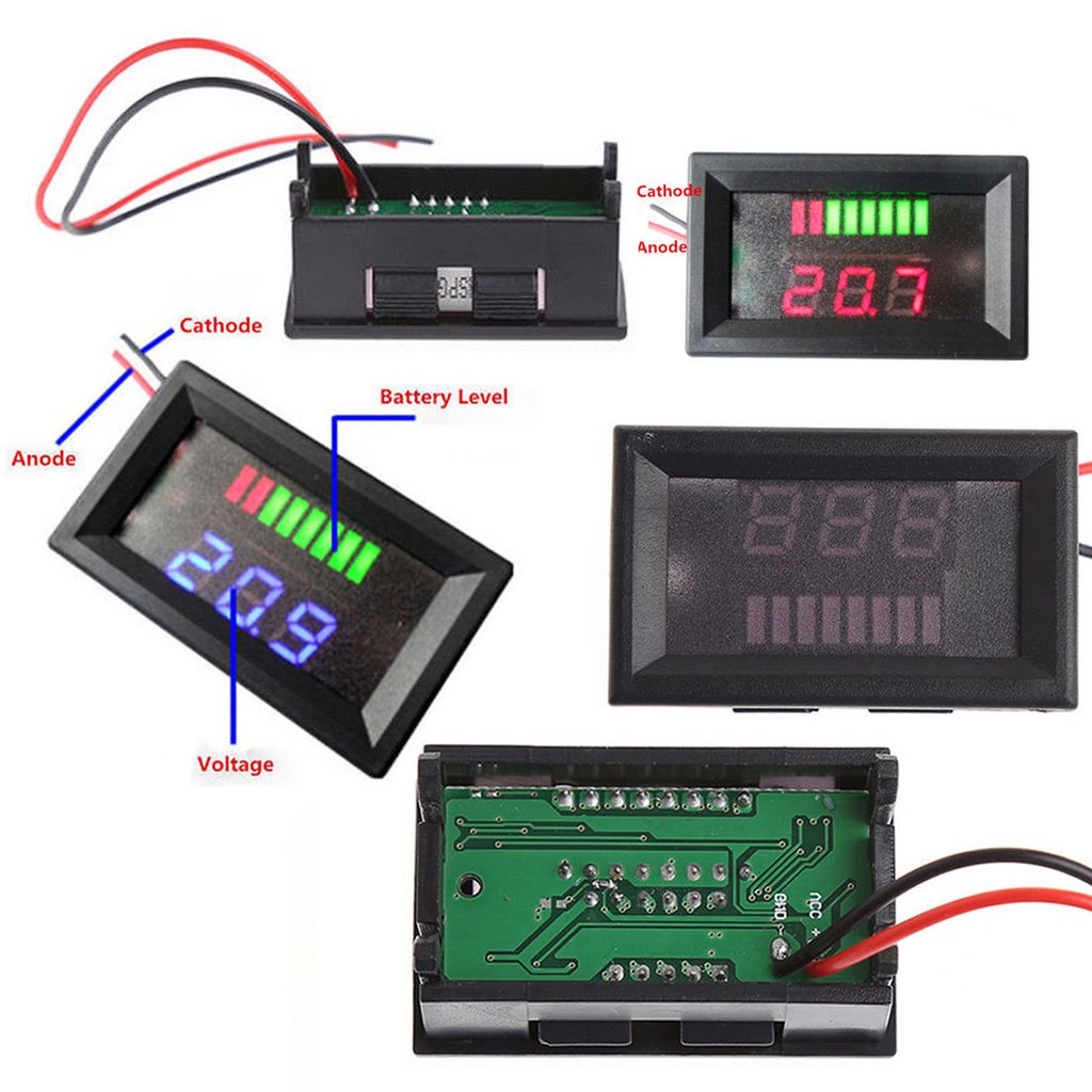 Jual Dual Display : Battery Level + Voltmeter Capacity Progress LED Bar ...