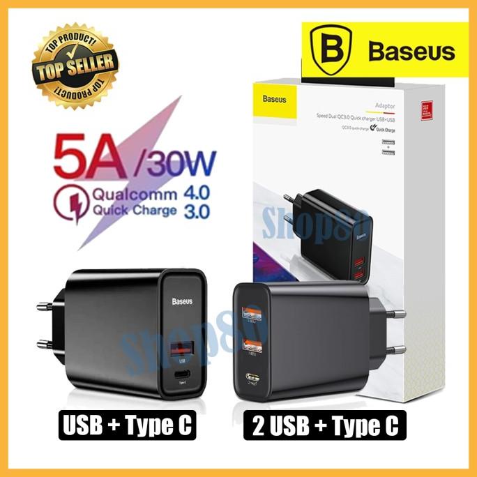 Jual Baseus Adaptor PD 30W USB + Type C Kepala Charger Adapter QC 3.0 ...