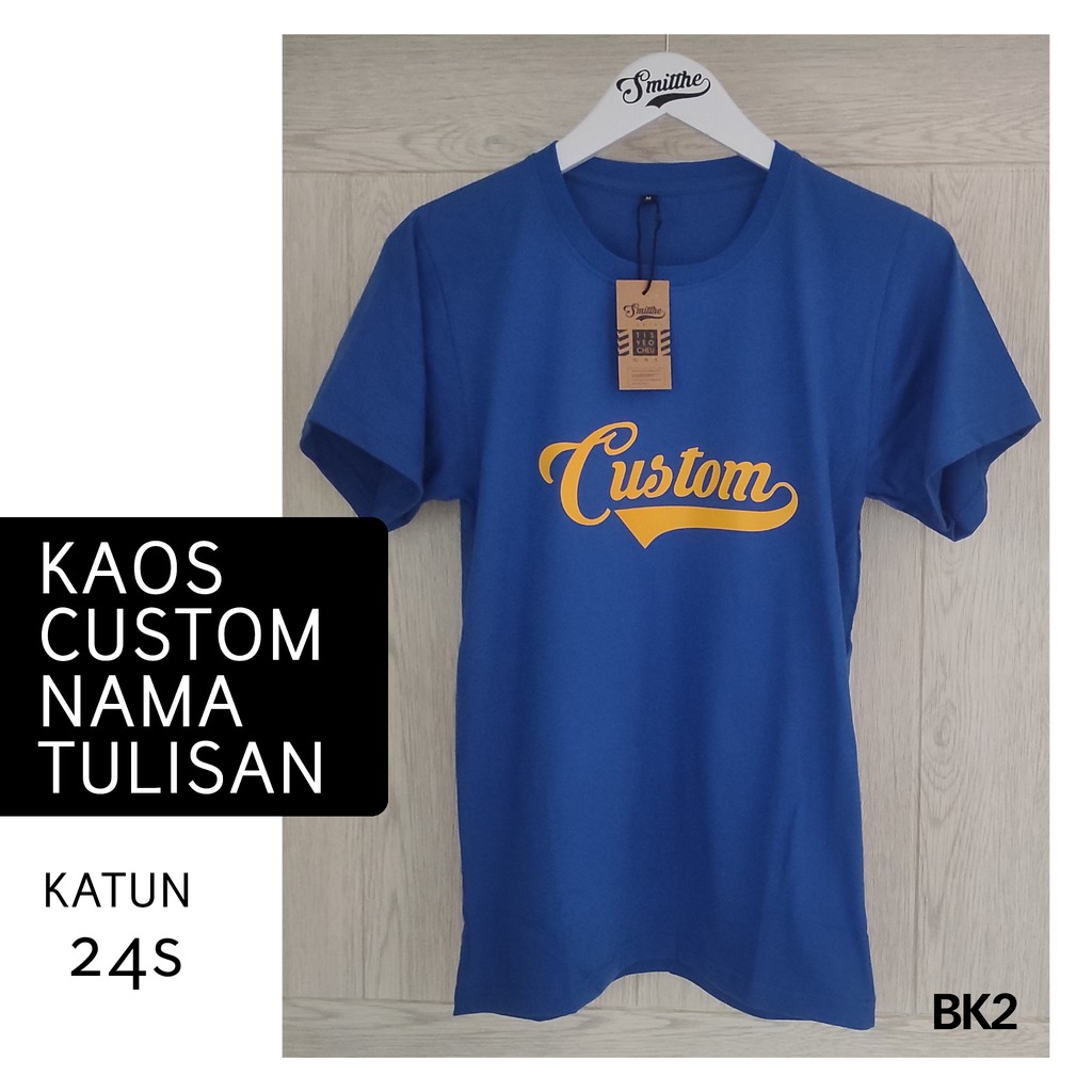 Jual Kaos Custom Nama Tulisan Kuning Sablon Polyflex Korea TShirt Biru ...
