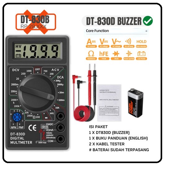 Jual COD Multimeter Multitester Digital LCD DT830D Voltage Tester