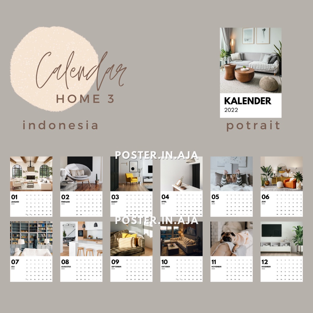 Jual (POTRAIT) Calendar Kalendar 2024 Aesthetic Minimalist Hiasan Meja ...
