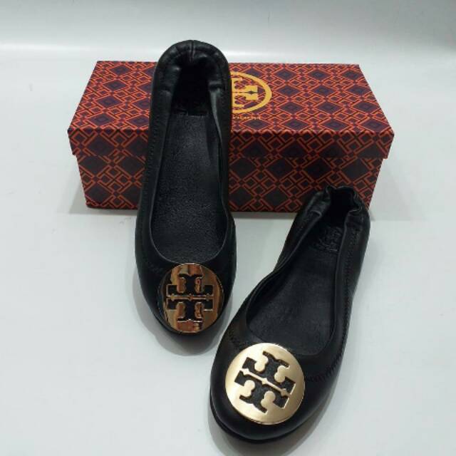 Tory Burch Travel Ballet Flat minnie Shoes flatshoes flats item gold black original box authentic