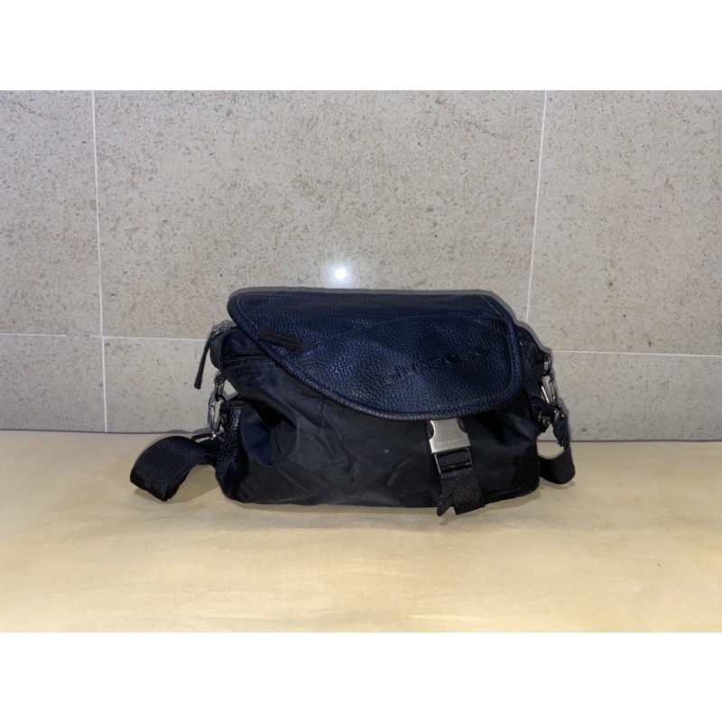 TAS SLING BAG KULIT BLU PEPE ORIGINAL authentic leather mix nylon BLACK