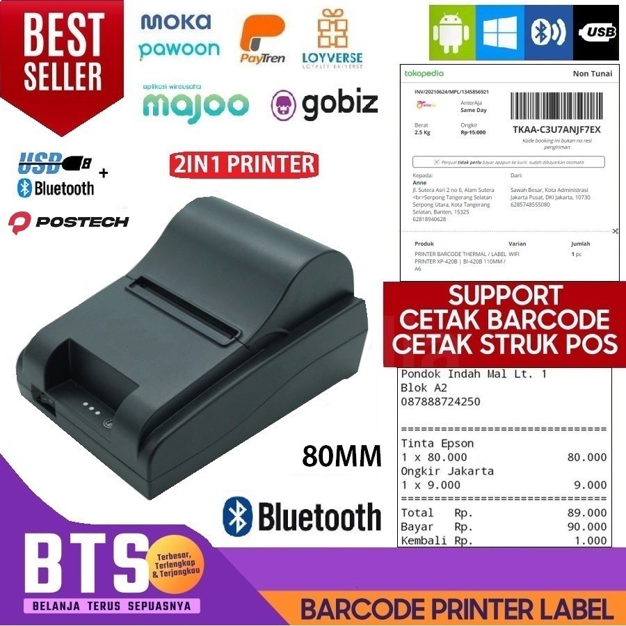 Jual PRINTER BLUETOOTH 80MM THERMAL DESKTOP C80BT CETAK RESI DAN STRUK ...