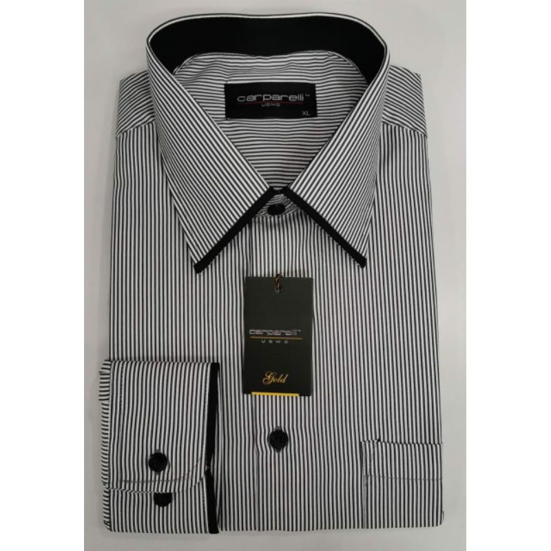 Jual Kemeja Kantor Formal Motif Kombinasi Salur Hitam Putih Kemeja