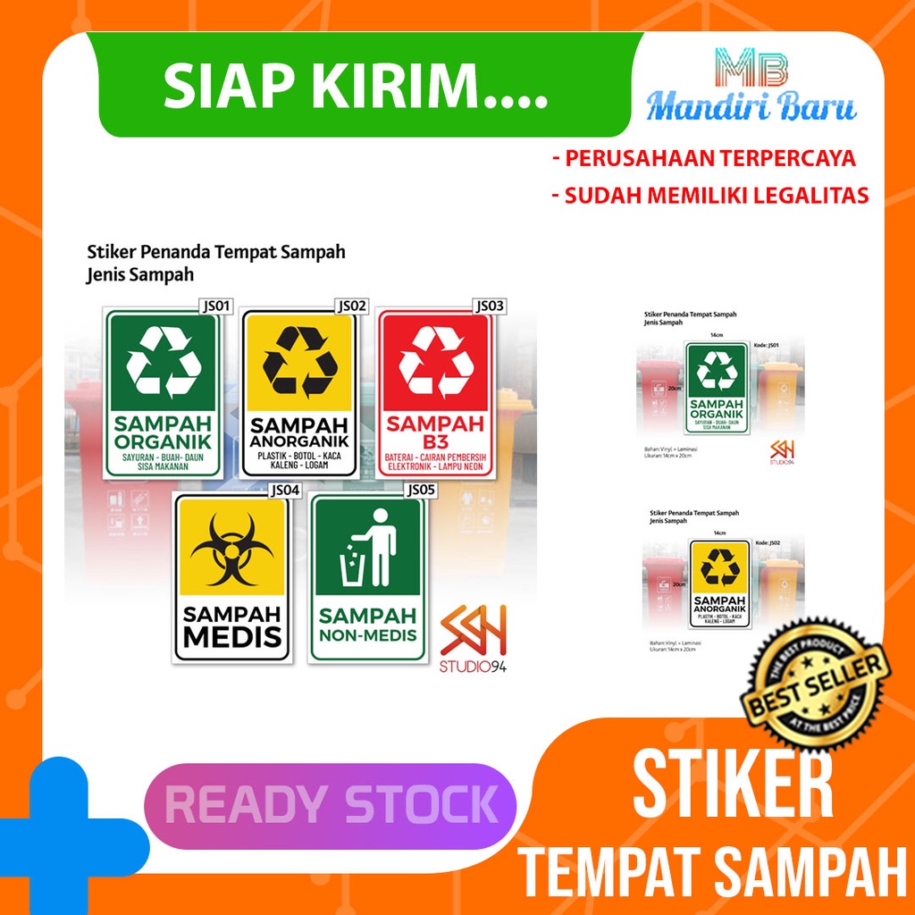 Jual Stiker Penanda Tempat Jenis Sampah | Organik Non Anorganik Medis ...