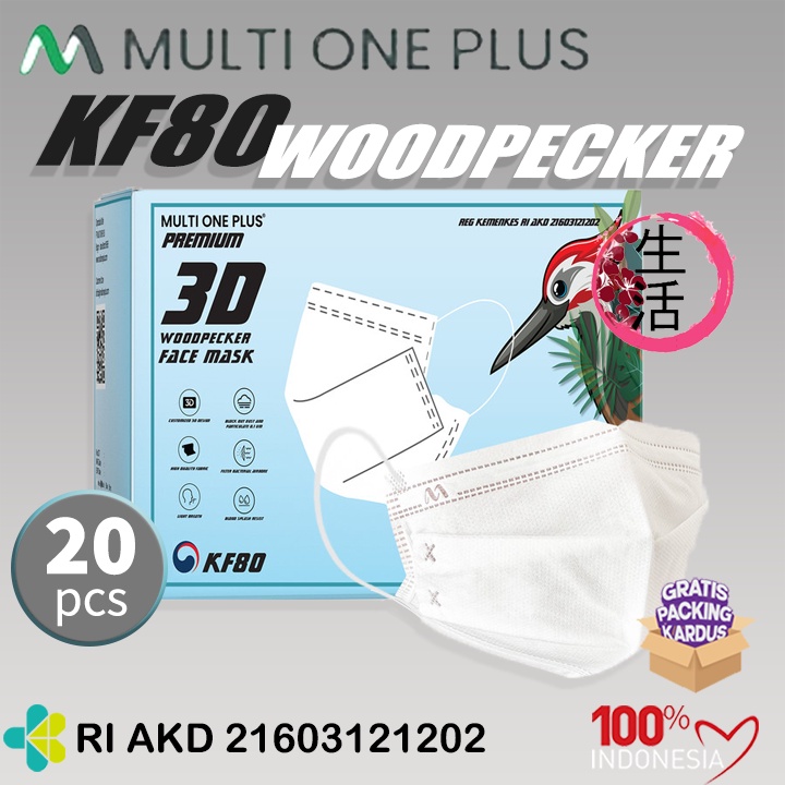 Jual Masker Multi One Plus 3ply KF80 / Woodpecker isi 20 | Shopee Indonesia