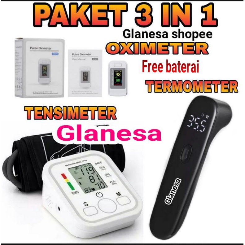 Jual Paket Hemat 3in1 Oxymeter Thermometer Tensimeter Oximeter