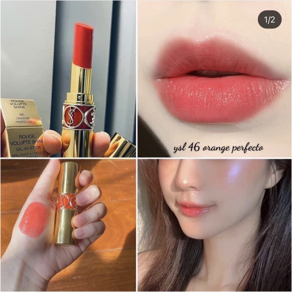 YSL Yves saint laurent ROUGE VOLUPTE SHINE LIPSTICK BALM Oil In Stick  (melembabkan Bibir Pelembab Bibir) Fullcase Fullsize Lipstik Lips  Lipgloss
