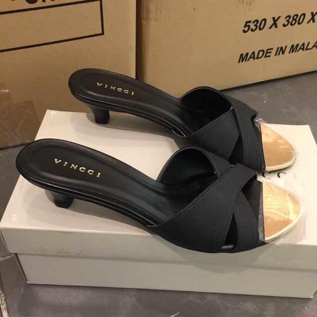 Jual VINCCI sandal heels selop black original murah sale Shopee