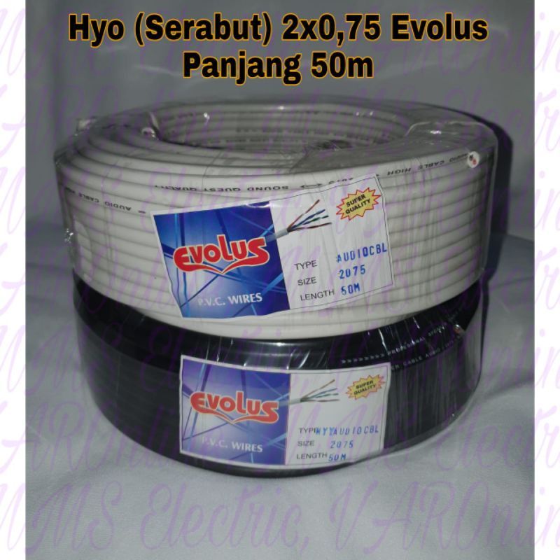 Jual Kabel Listrik 2x0 75 Serabut Putih Hitam Evolus Hyo Nyyhyo 50