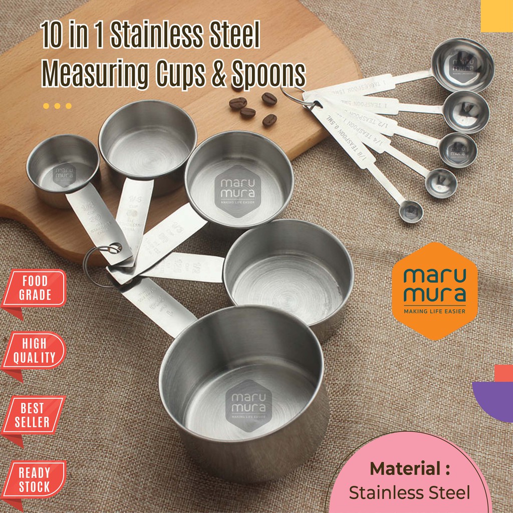 Jual Marumura 10 In 1 Stainless Steel Measuring Cups And Spoon Gelas Sendok Takar Stainless 6862