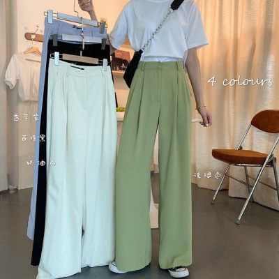 Long Pants For Women Korean Loose Wide Leg Plain High Waist Trousers