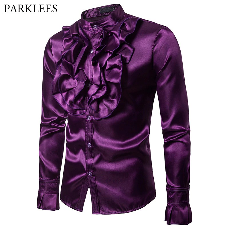 Jual Import Emulation Silk Shirt Men Autumn New Slim Fit Long Sleeve Silk Satin Shirts Men Party 9065