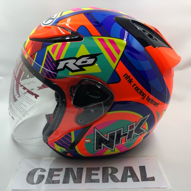 Jual Helm NHK R6 Motif Pigment Orange Fluorecent Flo Stabilo Half Face ...