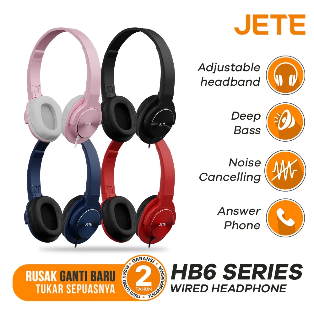 Headset Headphone Kabel JETE HB6 with Noise Cancelling Stereo - Garansi 2 Tahun