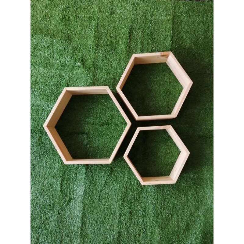 Jual 3Pcs Rak Dinding Heksagonal Set | Hexagon Floating Shelving ...
