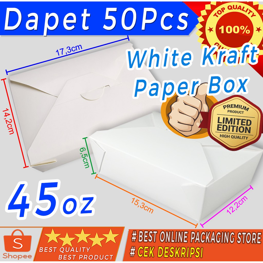 Jual FOOD GRADE WHITE KRAFT PAPER FOOD BOX UKURAN 45oz (1.350ml ) isi ...