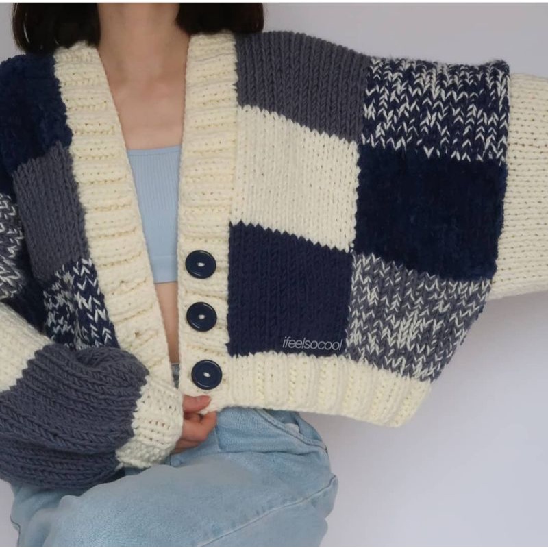 Jual Custom Cardigan Rajut Kotak² (Patchwork Crochet) | Shopee Indonesia