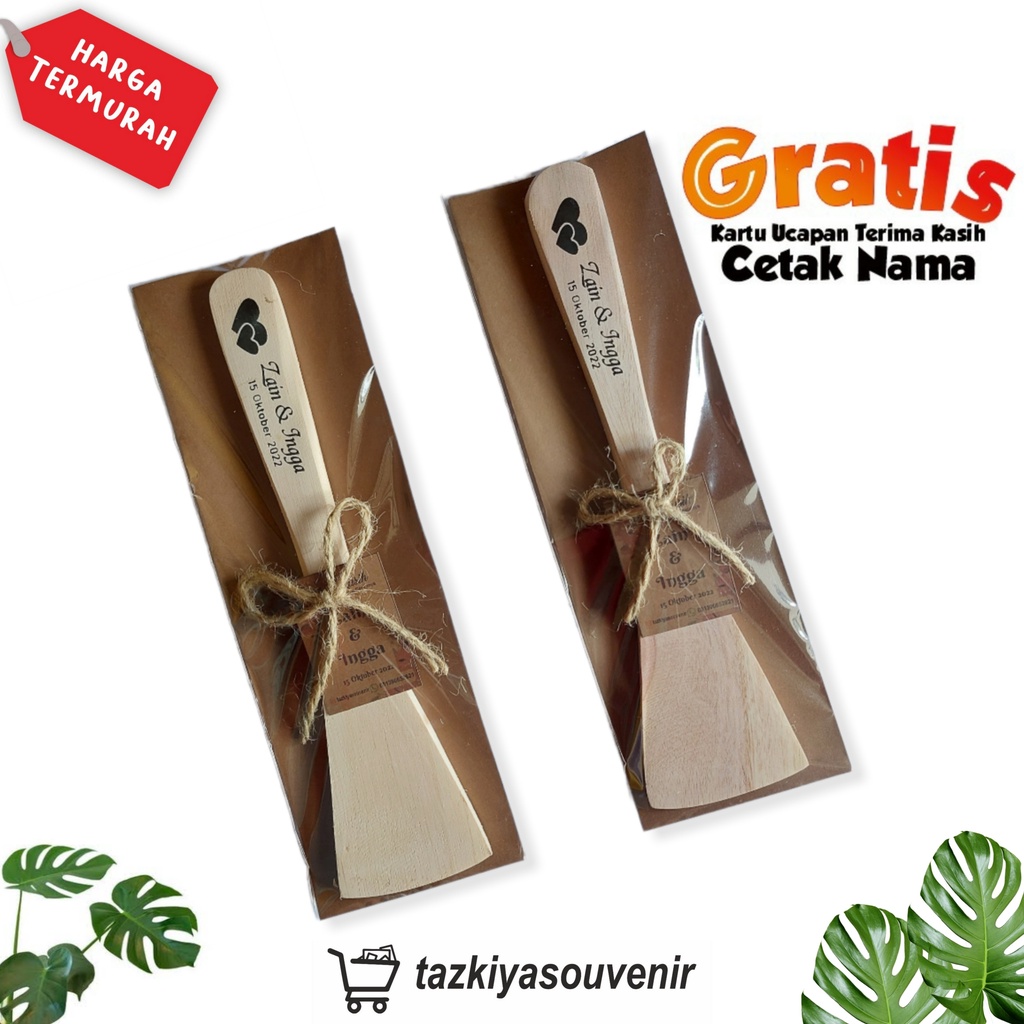 Jual Souvenir Sodet Spatula Kayu Sablon Custom Nama Rustic Shopee