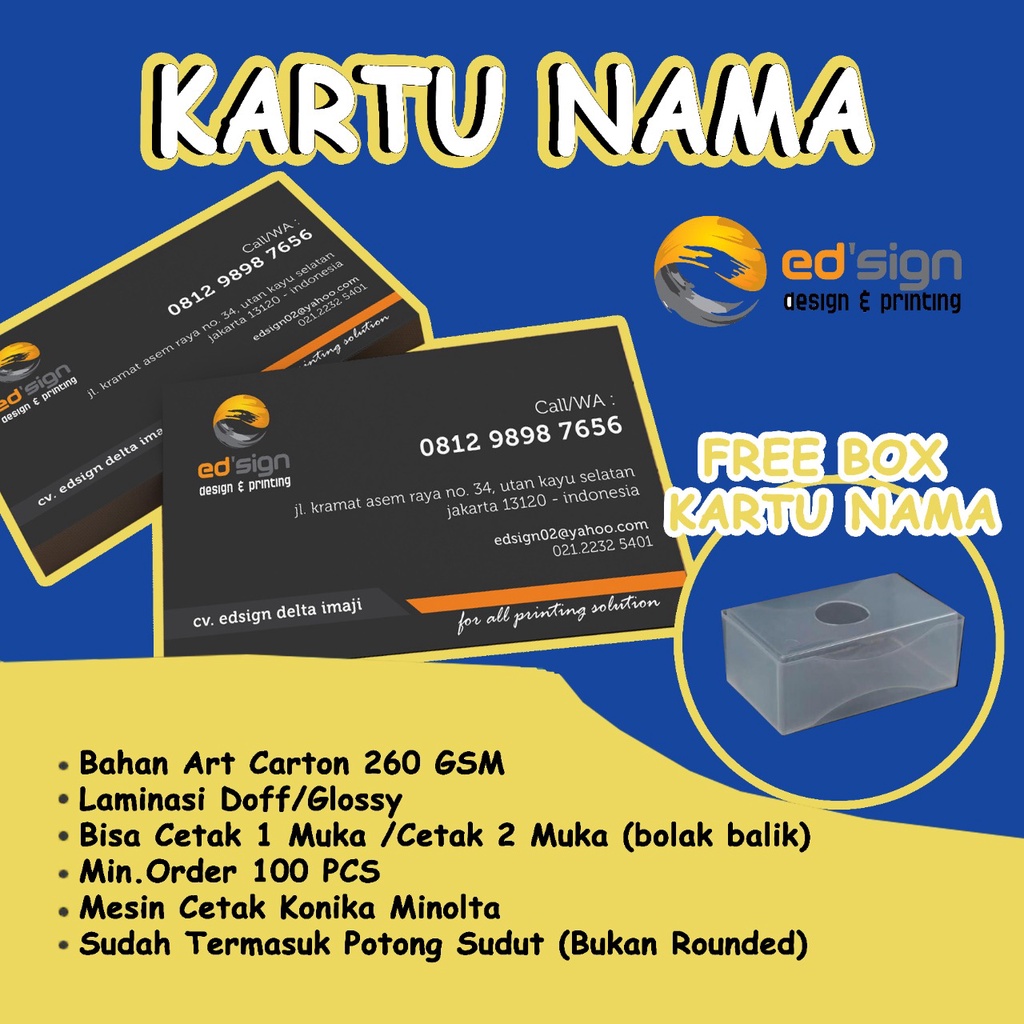 Jual KARTU NAMA FREE BOX 2 LAMINASI DOFF GLOSSY Shopee Indonesia