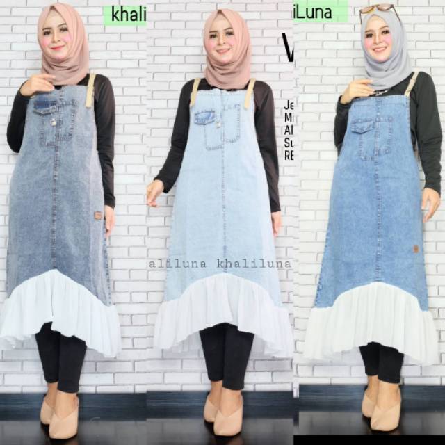 Jual viory overall jeans pendek combinasi rumbai cifon putih | Shopee ...