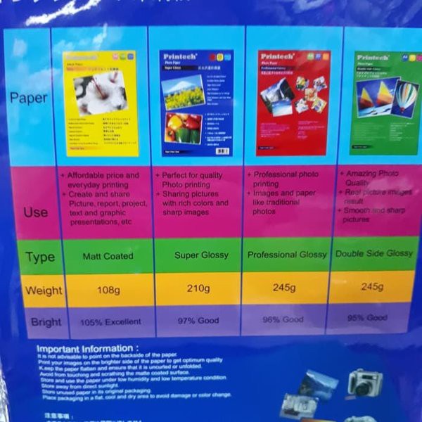 Jual PRINTECH PHOTO PAPER SUPER GLOSSY 210 GRM UK.A4 / KERTAS PHOTO A4 ...