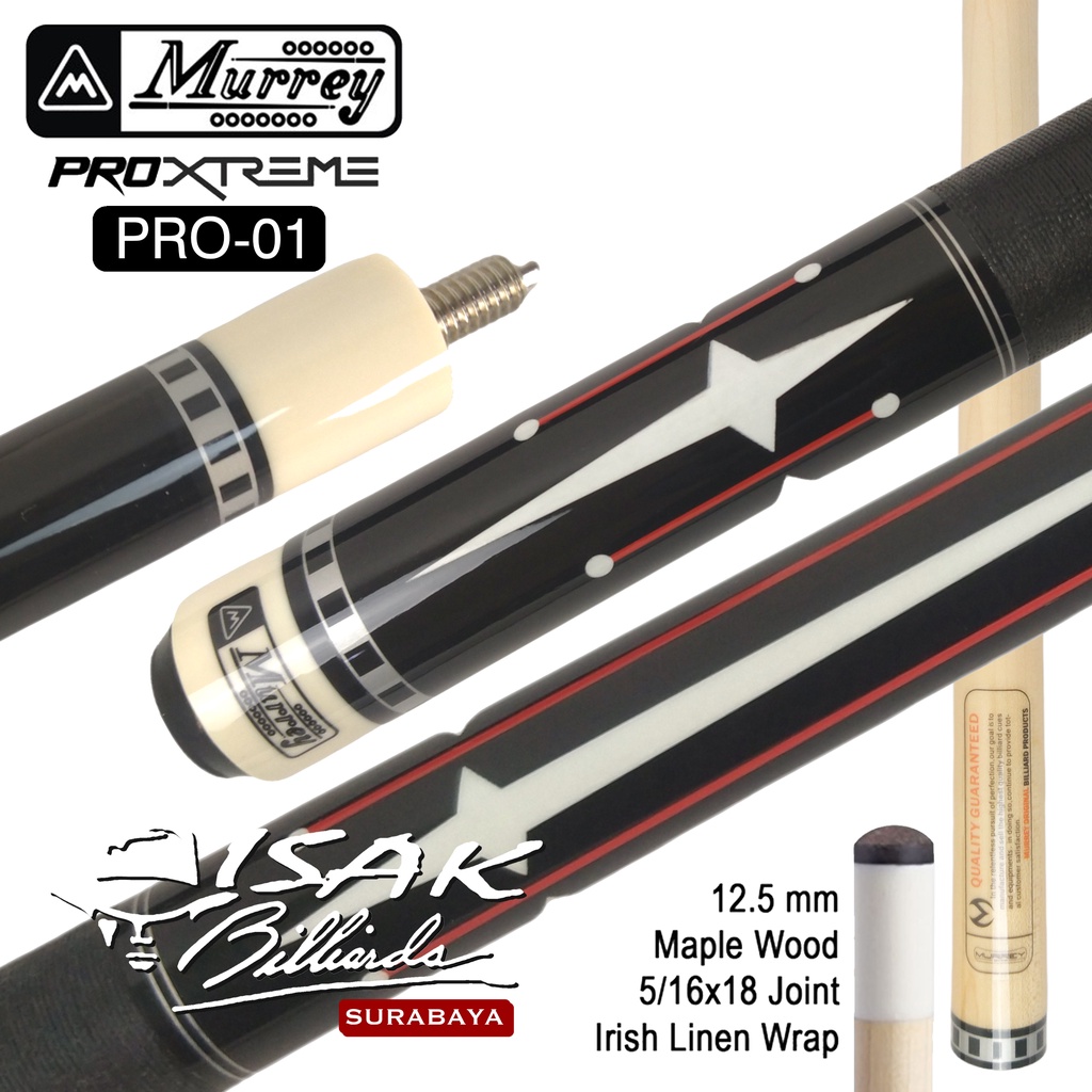 Jual Murrey PRO1 Xtreme Rubber Grip Pool Cue Stick Billiard Maple