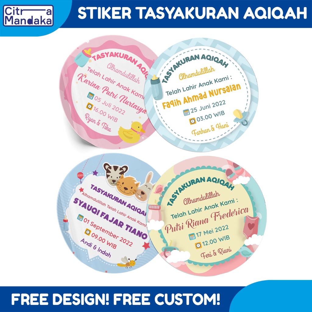 Jual Stiker Aqiqah Anak Bayi Custom | Sticker Tasyakuran Kelahiran Free ...