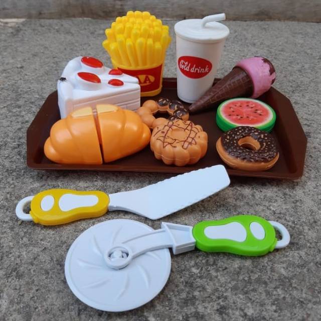 Jual Set Mainan Restoran Fast Food Anak Edukatif Makanan Kue Potong ...