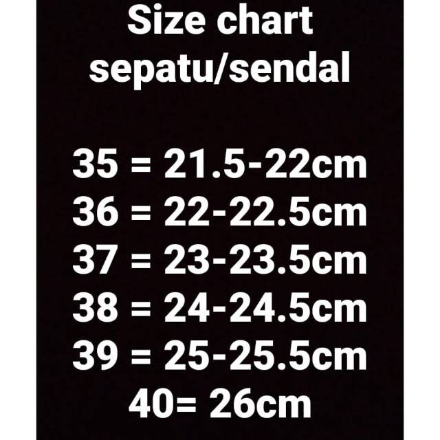 Jual SIZE CHART SEPATU SENDAL Shopee Indonesia