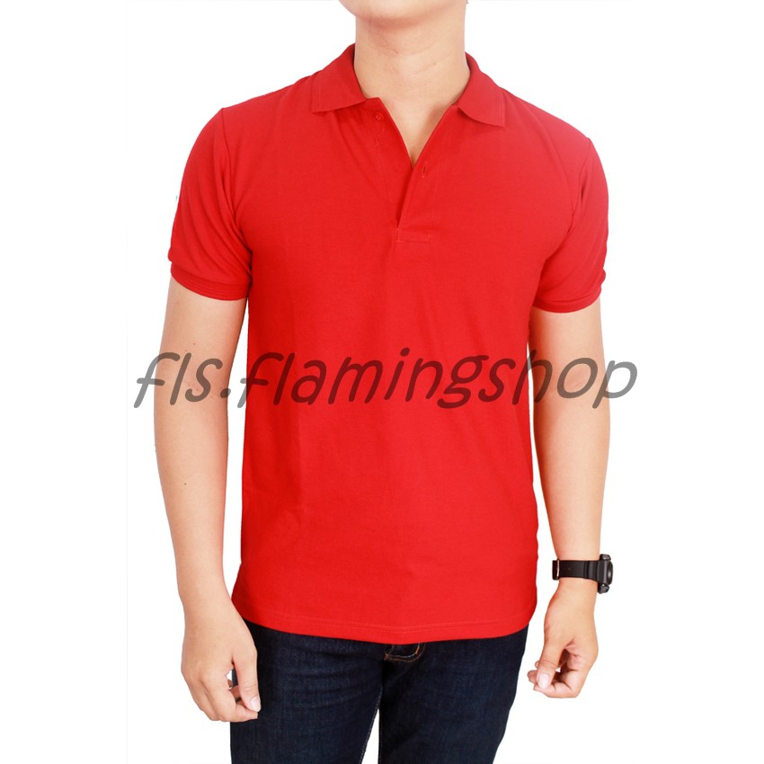 Jual Polo Shirt Merah Terang / Baju Kaos Kerah / T-shirt, Berkerah ...