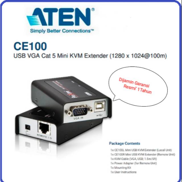 Jual Aten Mini KVM Extender Ce100 USB VGA Cat5 100M Garansi Resmi Shopee  Indonesia