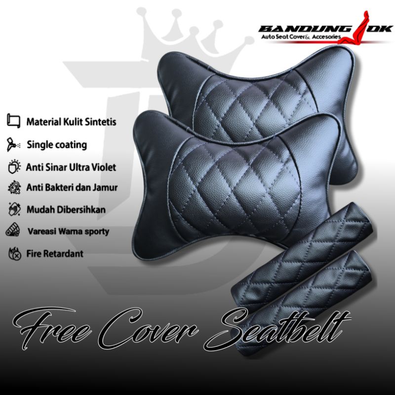 Bantal Mobil Headrest Bantal Mobil Kulit Synthetic Bantal Leher Bantal sandaran kepala diamond series kulit sintetis