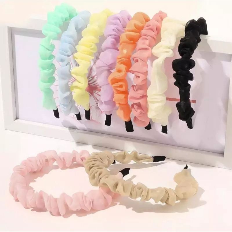 Jual Cod Bando Korea Kerut Bando Scrunchie Satin Headband Korea Fashion Bando Korea 