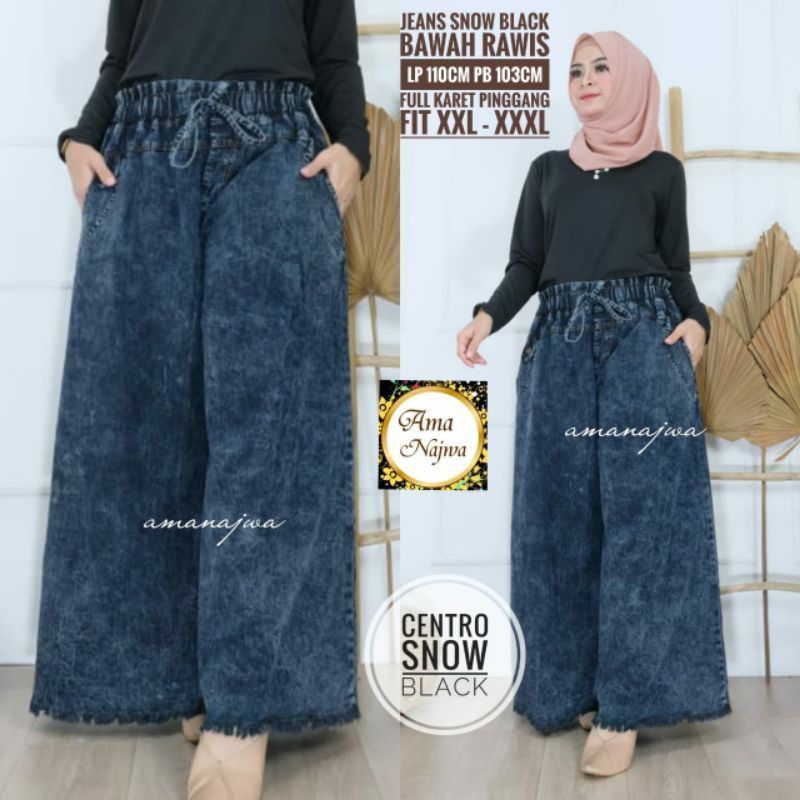 Kulot jumbo celana jeans jumbo wanita pinggang karet kulot rawis big size  celana jumbo