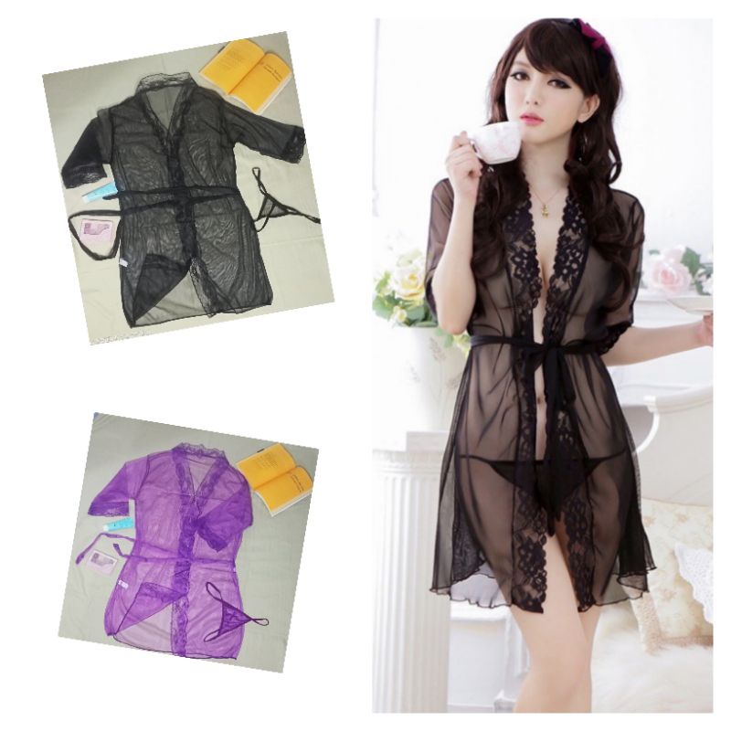 Jual Baju Dinas Malam Kimono Lingerie Sexi G String Bahan Renda Transparan Shopee Indonesia 2930