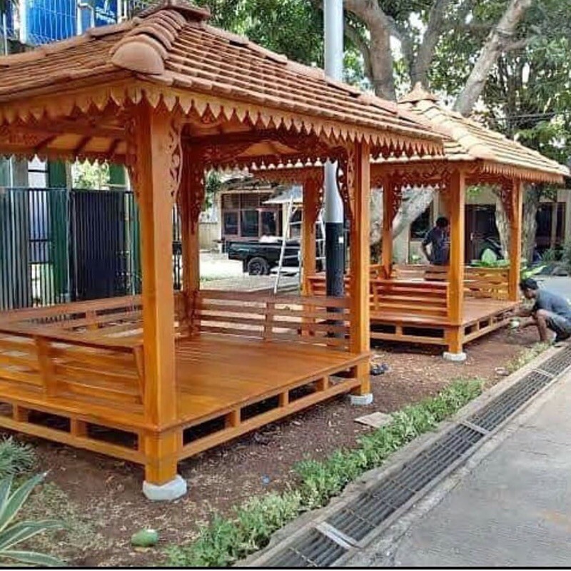 Jual Gazebo Minimalis Kayu Jati Ukir 2,5x2,5 Meter Shopee Indonesia