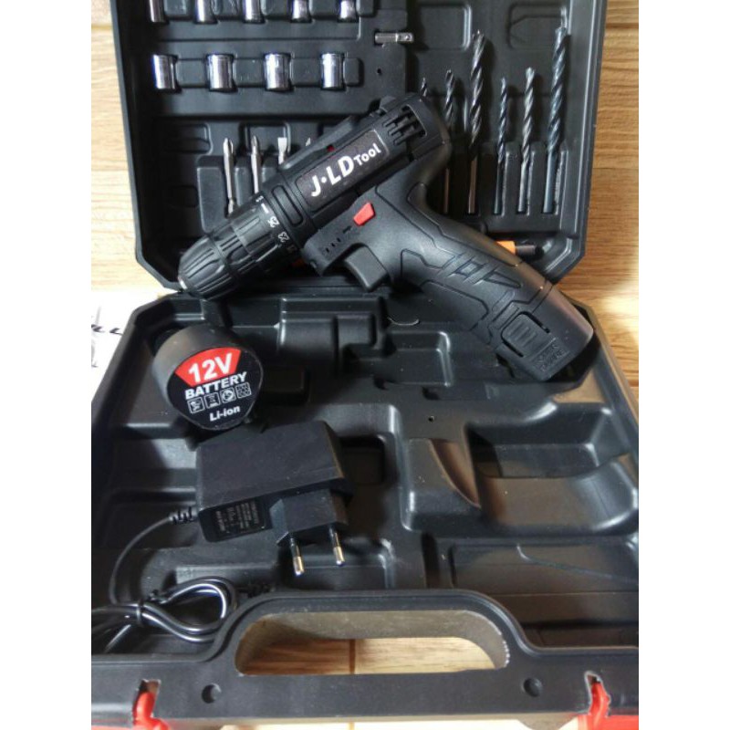 Jual [HITAM] JLD 12V-SET Bor Obeng Bor Baterai 12 Volt Cordless ...