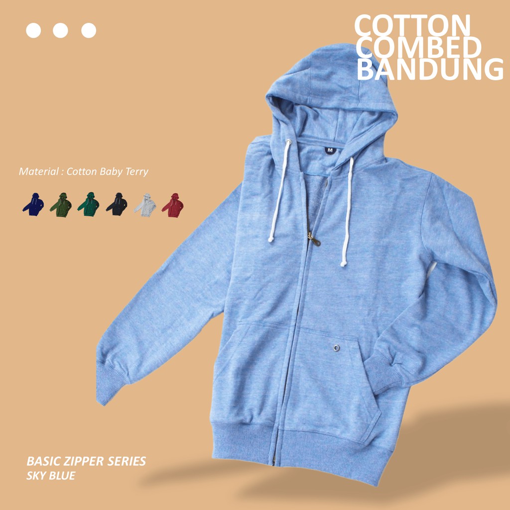 Hoodie Zipper Polos Sky Blue Cotton Baby Terry Premium