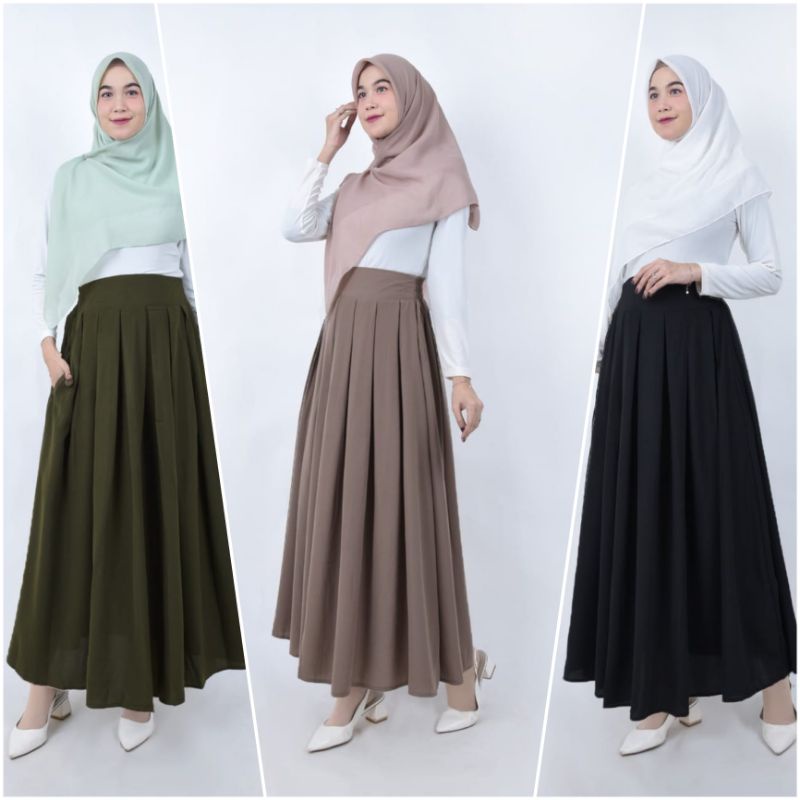 Jual Rok rempel bahan wolfis / rok payung woolpeach / rok kerja kuliah