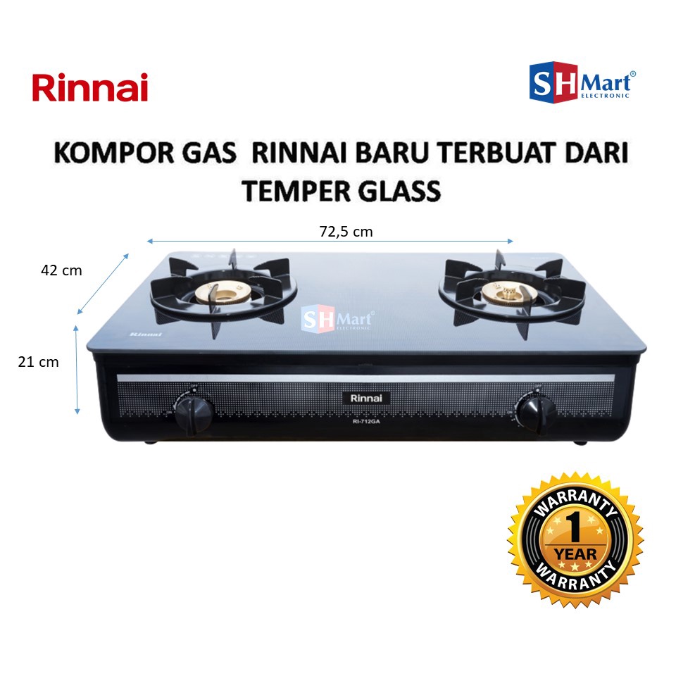 Jual Rinnai Kompor Gas 2 Tungku Kaca Ri 712ga Ri712ga 712ga Medan