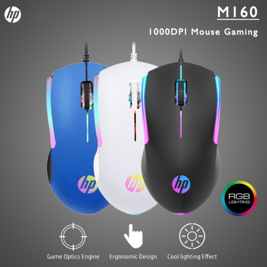 Jual Mouse Gaming HP M160 1000DPI RGB USB Wired / MOUSE GAMING
