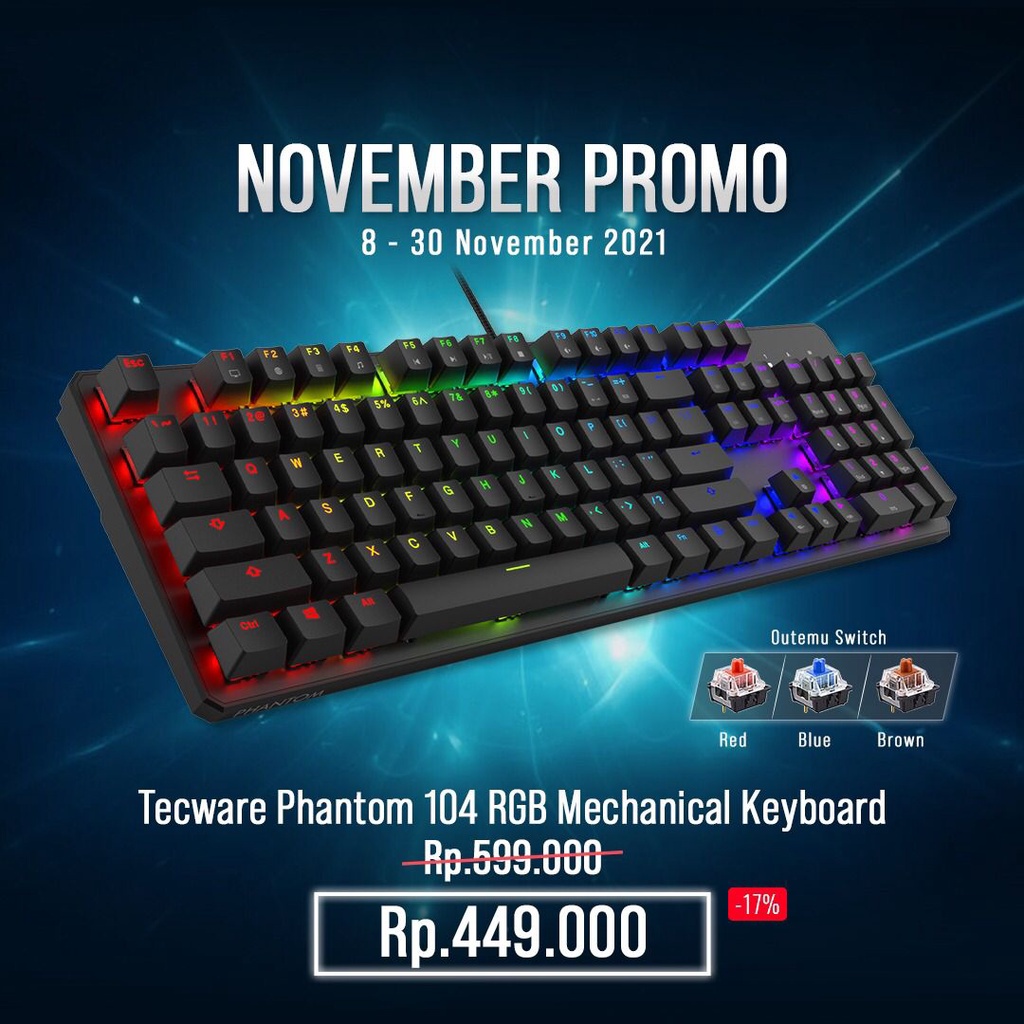 Jual Tecware Phantom 104 Keys - Backlit Mechanical Full Size Keyboard ...