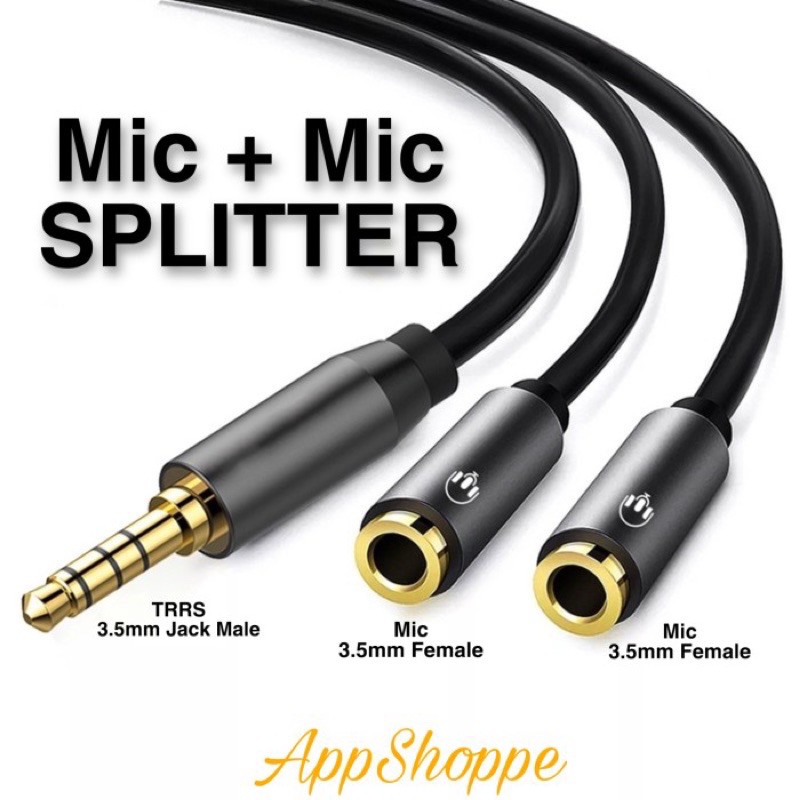 Jual Splitter Dual Microphone 2 Mic Connector TRRS 4 Pole Adaptor 32cm ...