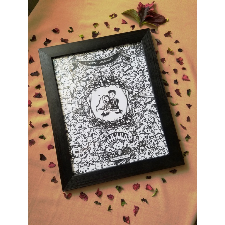 Jual DOODLE ART WEDDING CUSTOM 01 TANPA VARIASI FOTO, FRAME MINIMALIS ...