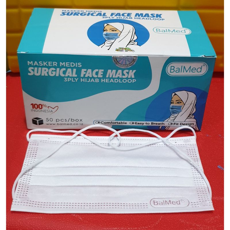 Jual BALMED SURGICAL FACE MASK HEADLOOP (MASKER MEDIS BALMED HIJAB) ISI ...